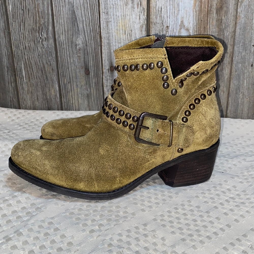 Khrio suede leather boots booties buckles studs zipper